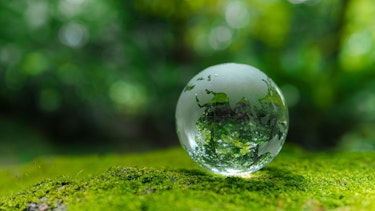 Image nature background and glass ball representing the World ex Canva 2025
